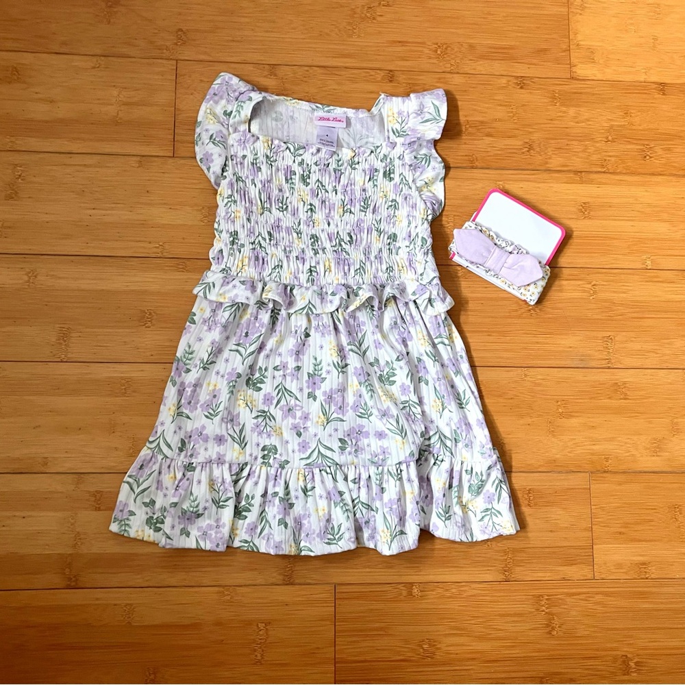 NWT Girls Size 4 Little Lass Flower Smocked Dress & Headband